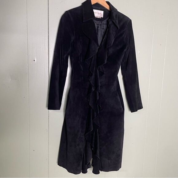 Vintage Margaret Godfrey‎ Suede Ruffle Coat Long Maxi Duster Festival Boho 4 - Picture 1 of 9